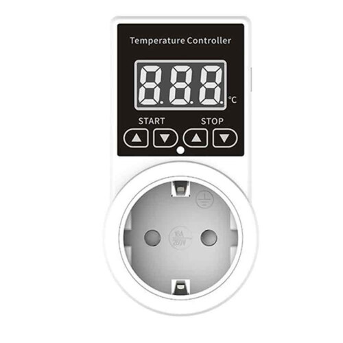 1pc Standard Two Round Hole Temperature Controller Socket with High-Precision Digital Display Temperature EU Plug
