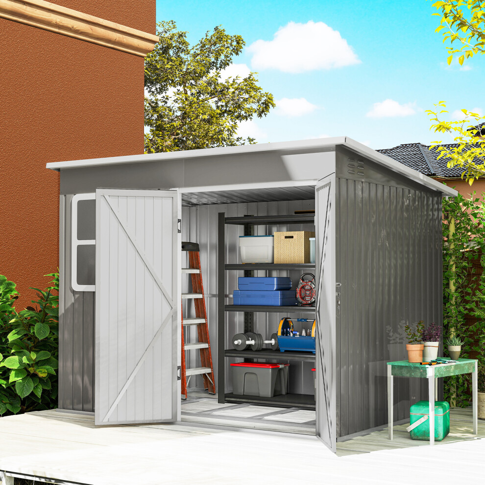 Outsunny 8.5 X 6Ft Galvanised Steel Garden Shed With Foundation Kit, Grey