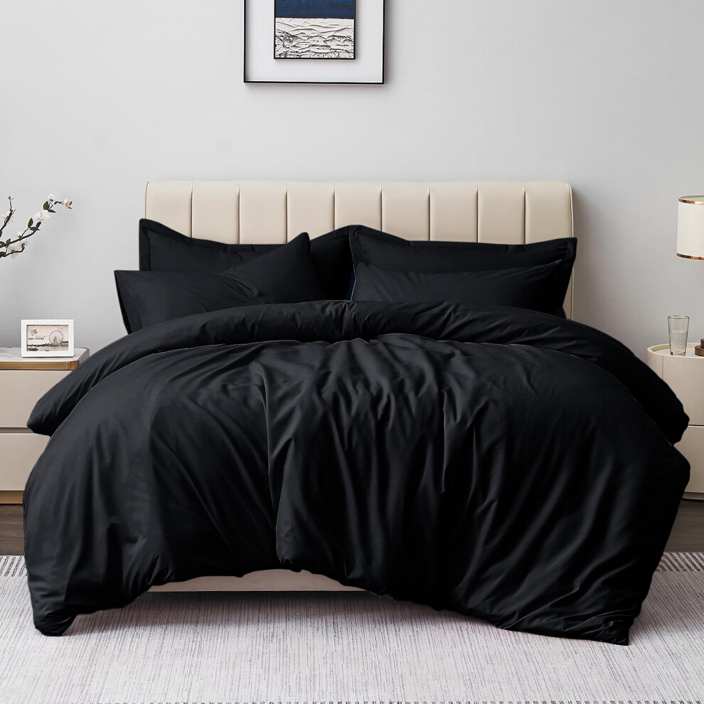 Imperial Rooms ( Double) Plain Duvet Cover Single Double King Bed Set Quilt Black