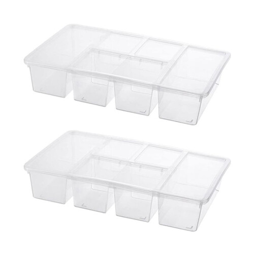 2 Pack Divided Vegetable Trays with Lids, Compartment Refrigerator Snack Boxes, Transparent Refrigerator Storage Boxes