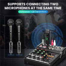 2.4GHz Wireless Microphone System Transmitter & Receiver 150ft Range, for PA System, Audio Mixer (Two Transmitter)