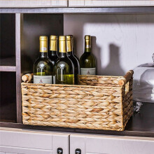 Wicker Basket Rectangular with Wooden Handles for Shelves,Water Hyacinth Basket Storage,Natural Baskets for Organizing B