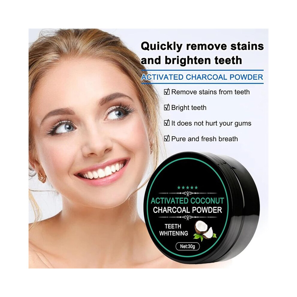 Activated Charcoal Teeth Whitening Powder, Natural Tooth Cleanser for Brighter Smile, Organic Coconut Formula