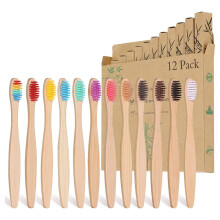 12-Pack Bamboo Toothbrushes for Kids, Eco-Friendly Biodegradable Handles, Soft Bristles