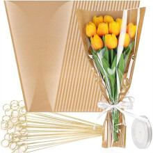 50Pcs Flower Bags for Bouquets with 50 Pcs Floral Pick Card Holder and Ribbons, Flower Bouquet Wrapping Paper-for Flower