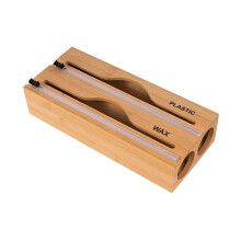 Wrap Dispenser, Aluminum Tin Foil and Wax Paper Storage Dispenser with Slide Cutter & Labels for Kitchen Drawer 2 Grid
