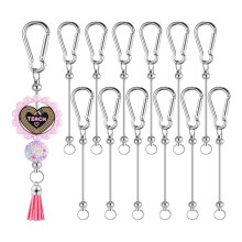 12Pcs Beadable Keychain Bars Silver Bead Keychain Bulk DIY Blank Keychain Bar for Bead Snap Hook Keychain for Making DIY