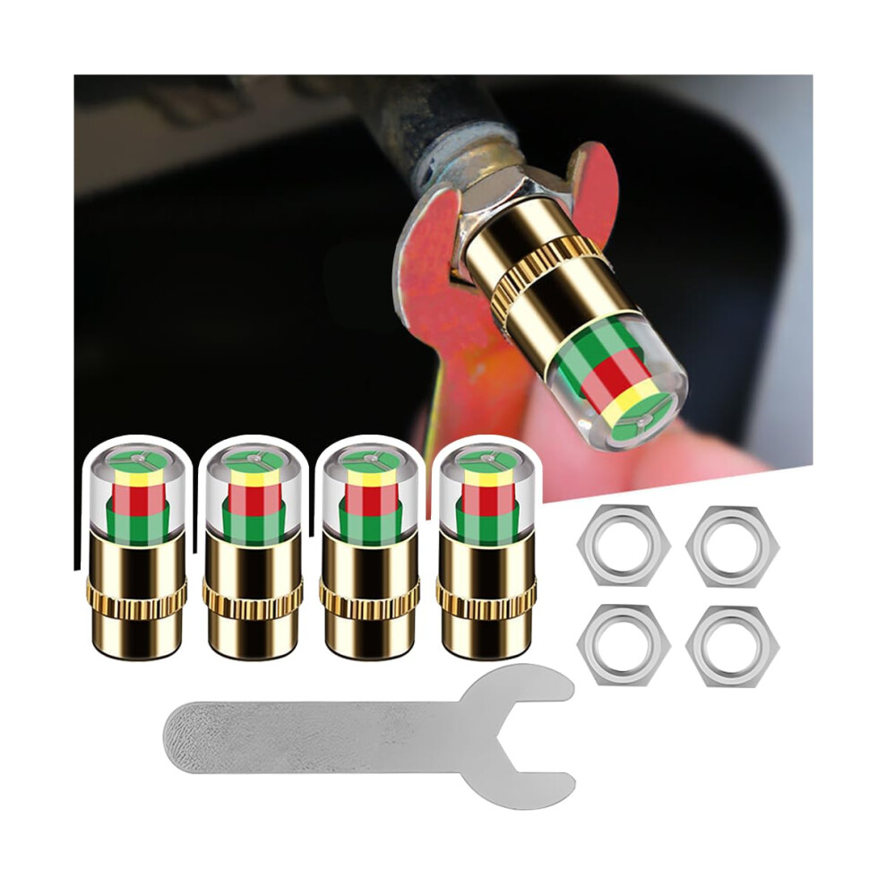 35Psi Tire Pressure Monitor Caps 4Pcs With Threecolor Alert Universal Valve Stem Fit Gold 9455672023986