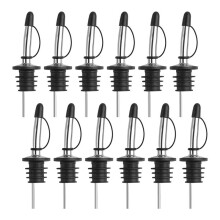 Paquete de 12 Vertedores de Botellas CláSicos de Acero Inoxidable con CóNico - Vertedores de Licor con Tapas Antipolvo de Goma, Color Negro