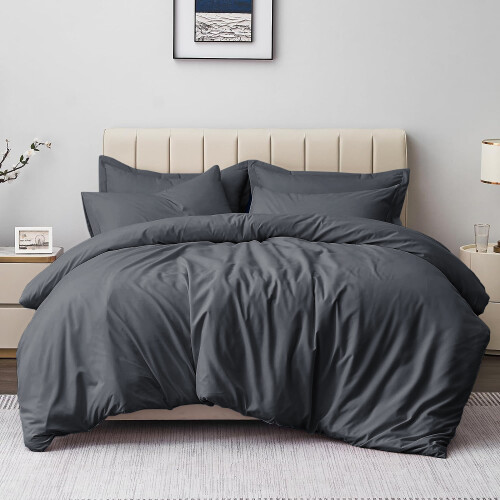 Imperial Rooms (Charcoal, Double) Plain Duvet Cover Single Double King Bed Set Quilt 1