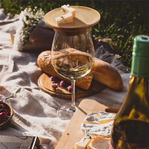 Topper de Vidro de Vinho de 8 Unidades, Topo de Charcutaria de Vidro de Vinho de 4 Polegadas Porta-Copos de Bambu para Copo de Vinho