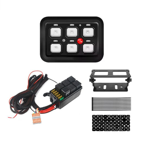 6 Gang  Panel Universal Circuit Control Relay System with Fuse Wiring Harness Automatic Dimmable  Off LED Pod 2