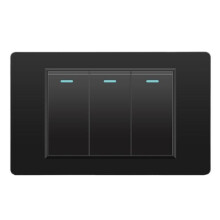 Wall Electrical Switches Light  3 Gang 118mmx74mm Tempered Glass Panel Mechanical Button  Black