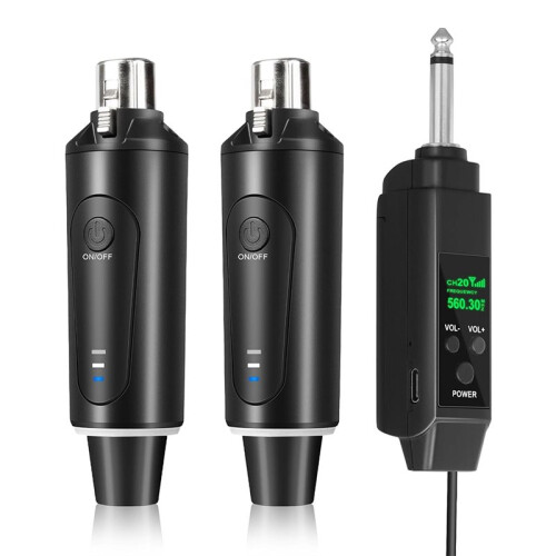 2.4GHz Wireless Microphone System Transmitter & Receiver 150ft Range, for PA System, Audio Mixer (Two Transmitter)