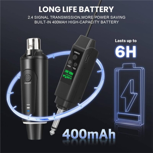 2.4GHz Wireless Microphone System Transmitter & Receiver 150ft Range, for PA System, Audio Mixer (Two Transmitter) 1