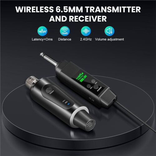 2.4GHz Wireless Microphone System Transmitter & Receiver 150ft Range, for PA System, Audio Mixer (Two Transmitter) 2