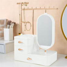 Boîte à Bijoux avec Miroir et Tiroir, Boîte de Rangement pour Boucles D'Oreilles, Bracelets, Colliers, Accessoires pour Cheveux-C