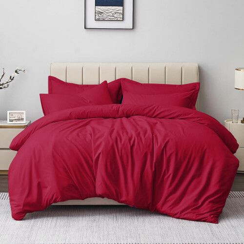 Imperial Rooms (Red, Double) Plain Duvet Cover Single Double King Bed Set Quilt