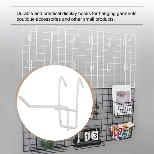 10 Pcs 3.9inch Long White Metal Store Grid Wall Bracket Display Hooks 2