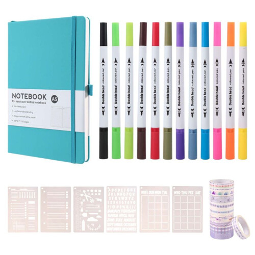 Dotted Journal Kit,A5 Hardcover Dotted Journal Notebook Numbered Pages,Dotted Journaling Kit for Beginner 2