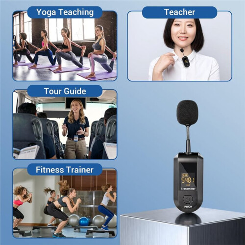 2.4G Wireless Lavalier Microphone Headset with LED Digital Display 160ft Range for PA System,Voice Amplifier 2
