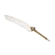 Feather Pen Set with 10 Nibs, Ink Bottle, Quill & Holder, White