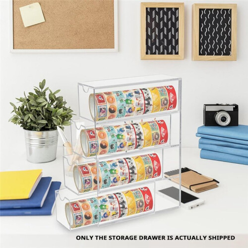 Washi Tape Organizer, 4 Drawers Stackable Plastic Washi Tape Box Organizer Storage, Clear Storage Drawers 1