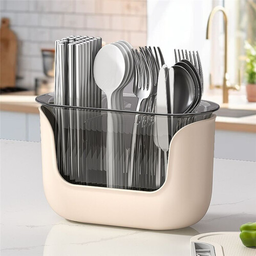 Multifunctional Kitchen Cutlery Holder with Drain Storage, 3-Compartment Flatware Organizer, Home Kitchen Accessories A 2