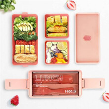 Boîte à Bento Double Couche Compatible Micro-Ondes pour Enfants avec Ustensiles, Récipient de Conservation des Aliments Bleu