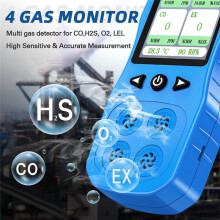 US PLUG,Gas Monitor for O2, CO, H2S, Combustible Gas Detector,4 Gas Leak Detector with Sound,Light & Vibration Alarm