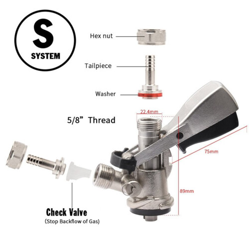 A/D/S Type Keg Coupler All-SS with 8mm Duotight Push-Fit for Homebrewing A 1