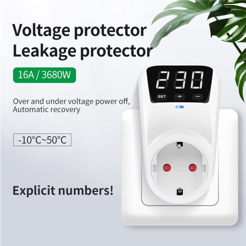 Adjustable Voltage Protector Socket 230V 16A EU Plug with Surge Protection 2