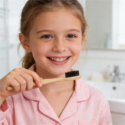 12-Pack Bamboo Toothbrushes for Kids, Eco-Friendly Biodegradable Handles, Soft Bristles 1