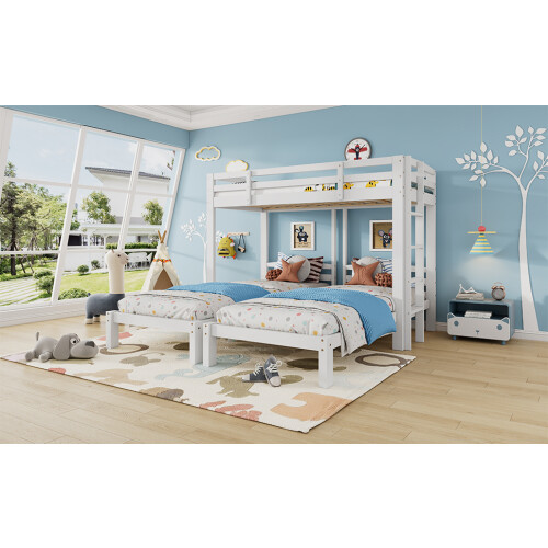 Bunk Bed Triple Sleeper with Side Ladder for Children and Teens 3FT 1