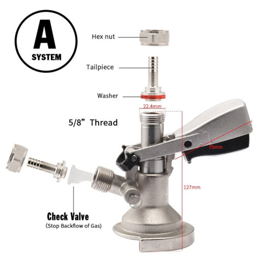 A/D/S Type Keg Coupler All-SS with 8mm Duotight Push-Fit for Homebrewing D 2