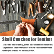 10 Pezzi di Rivetti A Forma di Teschio DIY, Conchos per Fibbia Decorativa A Forma di Testa In Pelle per Lavori Artigianali DIY, Neri