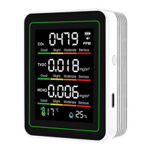 WiFi 5 in 1 Air Quality Detector USB Multifunctional Automatic Display CO2, HCHO, TVOC Temperature Humidity Tester White
