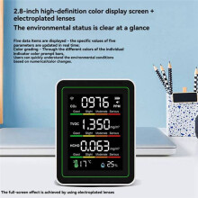 Détecteur de Qualité de L'Air 5 en 1 avec Support USB Type-C, Affichage Automatique Multifonctionnel, Testeur Portable de CO2, HCHO et TVOC, Blanc