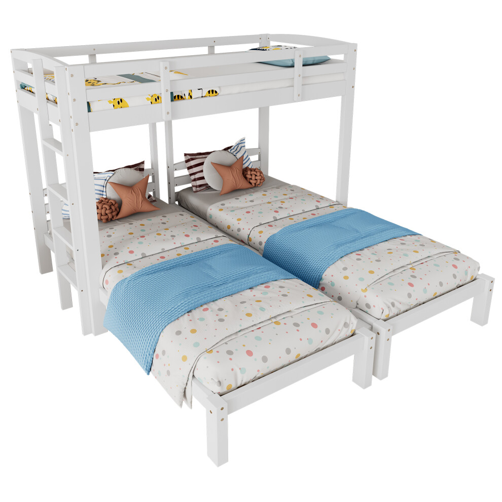 Dprodo Bunk Bed Triple Sleeper With Side Ladder For Children And Teens 3Ft White