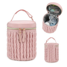 Baby Bottle Warmer Bag, Insulated Waterproof Milk Storage Cooler, Pink Quilted Carrier for Moms