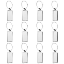 12 Pieces Sublimation Blank Keychain Rectangle Metal Heat Transfer Keychain Blank Key Rings for DIY Crafts Supplies