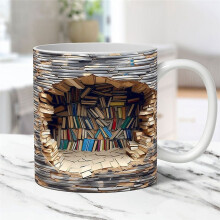 Tasse D'éTagèRe 3D, Tasse D'éTagèRe de BibliothèQue, Tasse en CéRamique Polyvalente de Conception D'Espace CréAtif, Tasse Blanche 3D,A