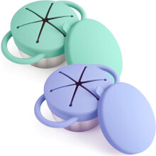 Stainless Steel Toddler Snack Cups with SpillProof Silicone Lid and Handles, 3in1 Travel Set 2 Pack