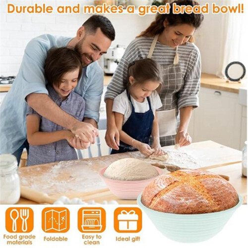 Bread Proofing Basket,Silicone Round Bread Foldable Sourdough Baking Basket Waterproof Proofing Bowls,Creamy-White 2