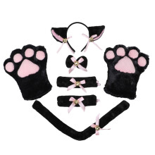 Süßes Katzenpfoten-Set mit fingerlosen Handschuhen und Stirnband Black