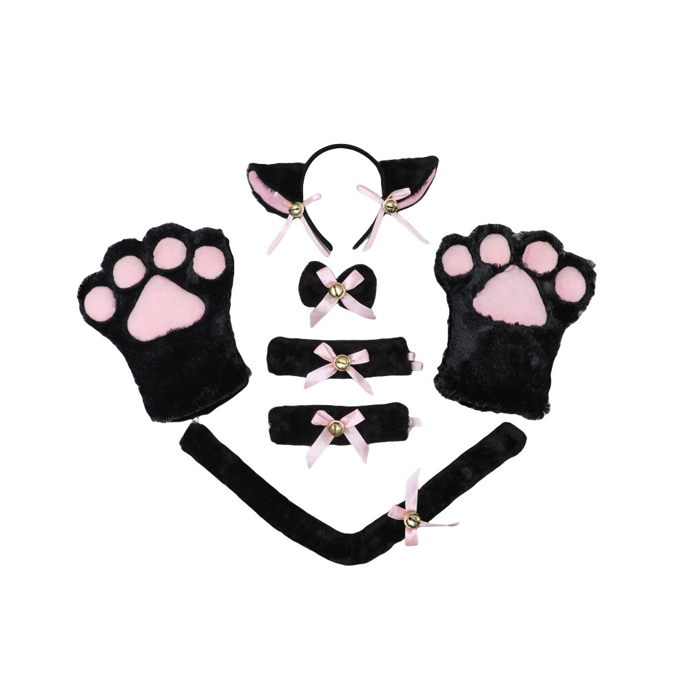 Inf Cute Cat Paw Fingerless Gloves And Headband Set Black
