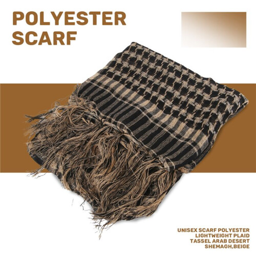 Unisex Scarf Polyester  Plaid Tassel Arab Desert Shemagh,Beige 1