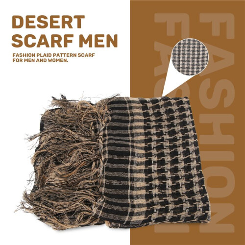 Unisex Scarf Polyester  Plaid Tassel Arab Desert Shemagh,Beige 2