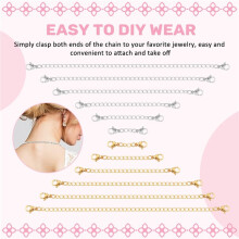 12Pcs Chain Extender, 6 Sizes Stainless Steel Bracelet Extension Necklace Extender for DIY Jewelry Making, Silver and Gold