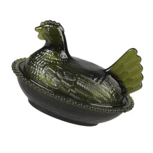 Plastic Hen on Nest Candy Dish with Lid Trinket Bowl-dark green